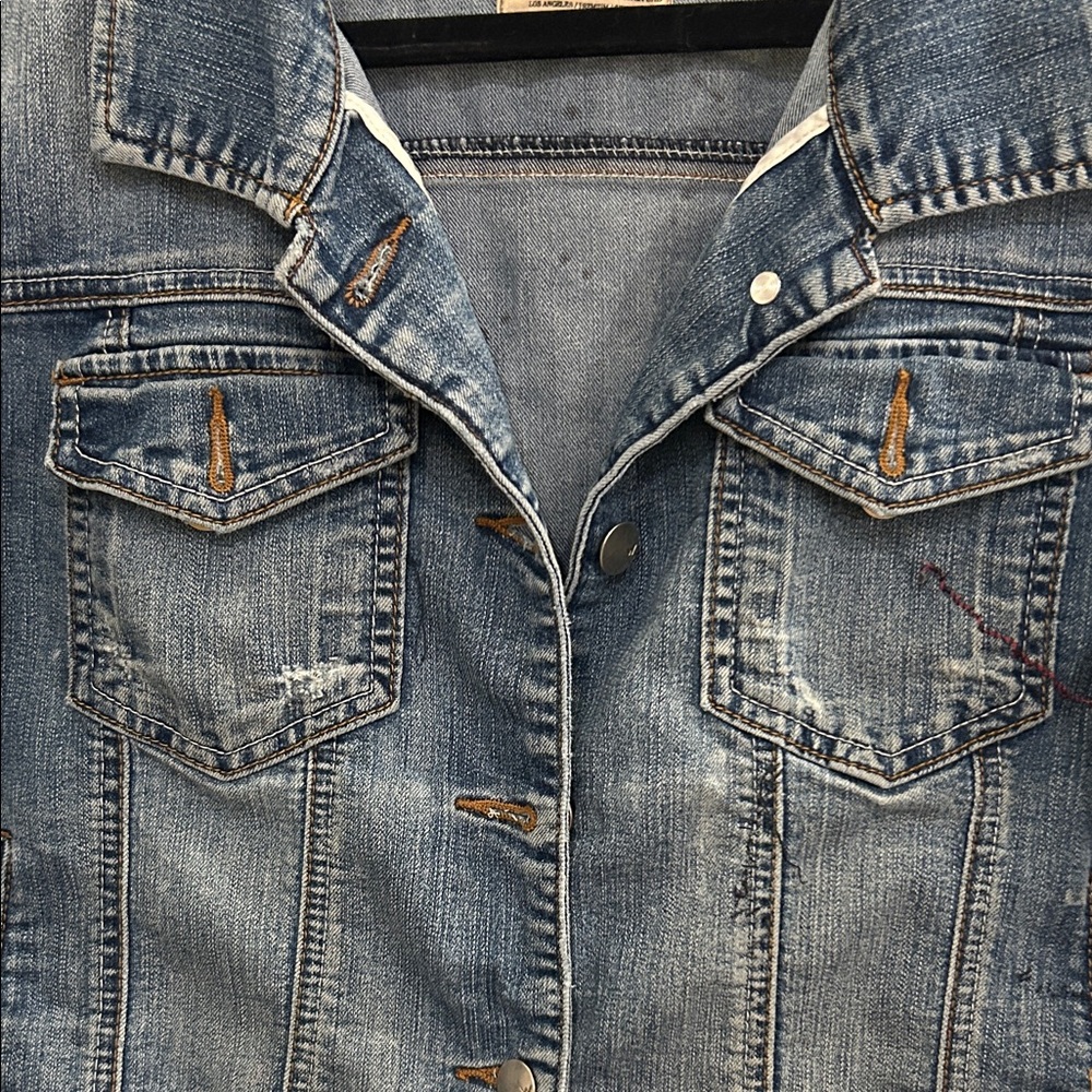 Upcycle Ready Distressed Denim Jacket - Blue - Picture 4 of 5